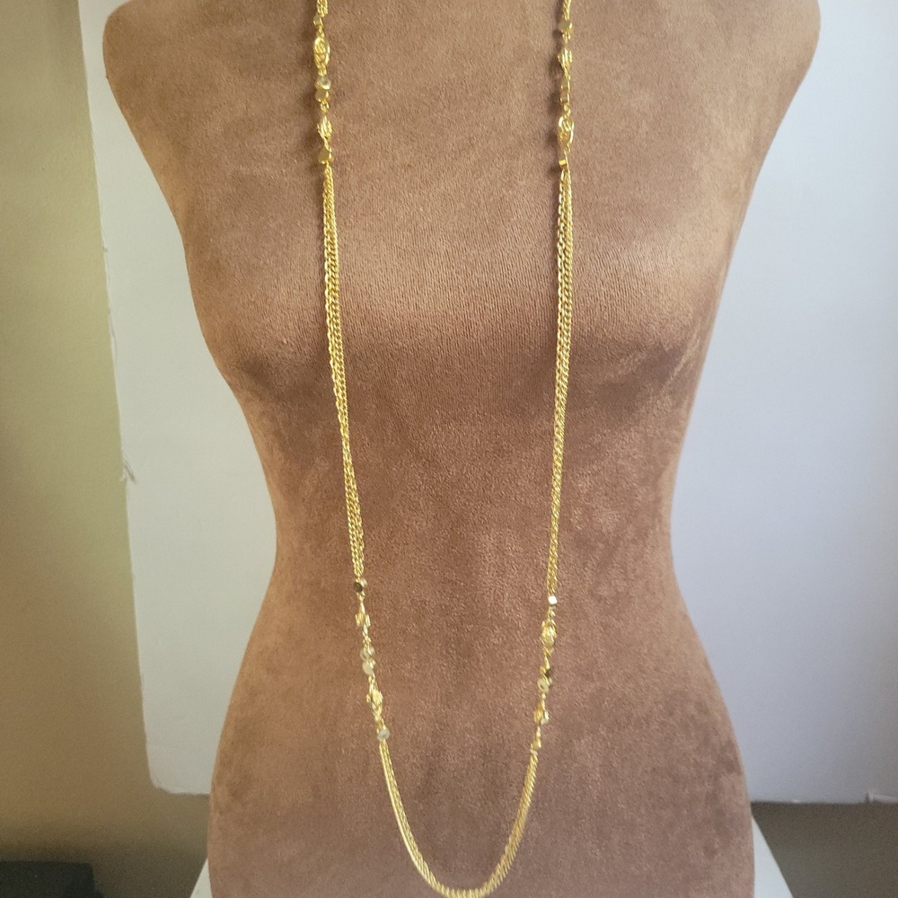 Vintage‎ Gold Tone Multi Strand Rope Link Opera Length Necklace 42" Cottagecore